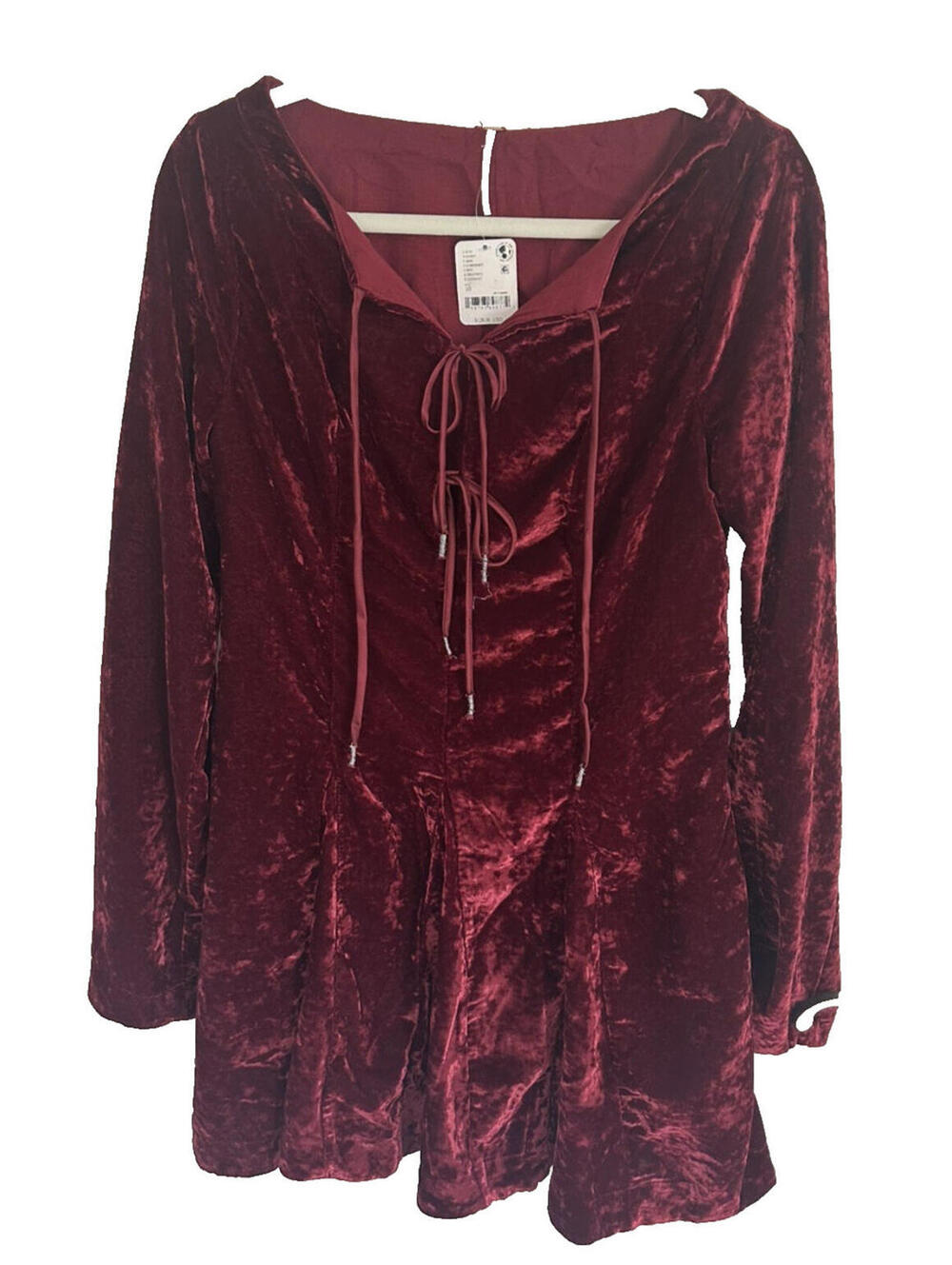 Free People Red Velvet Boho Dress, Bell sleeves, lined with pockets, 10, NWT